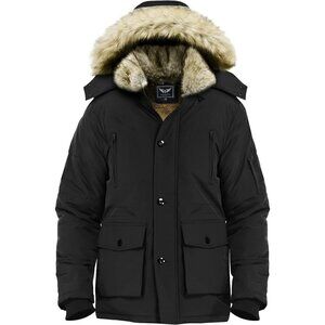 Men's Winter Thicken Coat Warm Puffer Parka Jacket with Faux Fur Removab…